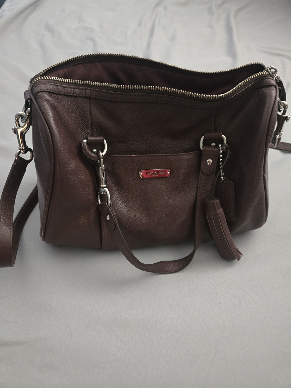 Coach Dark Brown Leather Shoulder Bag with Tassel